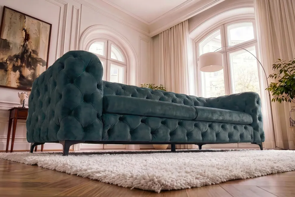 Chesterfield Sofa MODERN BAROCK 235cm petrol Samt 3-Sitzer Couch Federkern