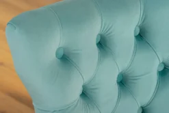 Chesterfield Stuhl CASTLE blau Samt goldene Edelstahlbeine mit Komfortgriff