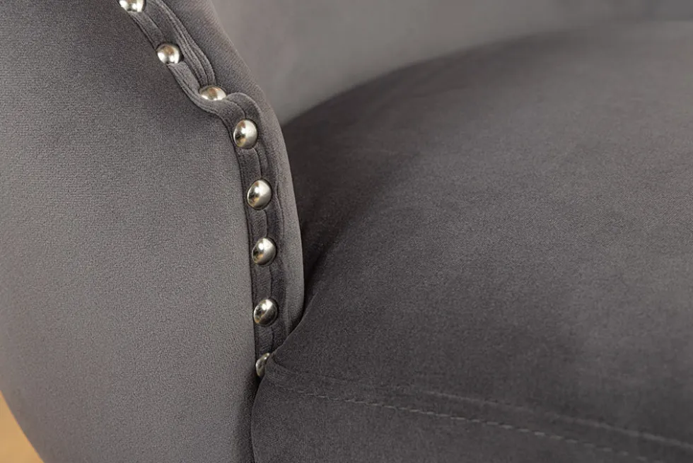 Chesterfield Stuhl CASTLE DELUXE grau Samt mit Löwenkopf Nieten