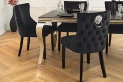 Chesterfield Stuhl CASTLE DELUXE schwarz Samt mit Löwenkopf Nieten