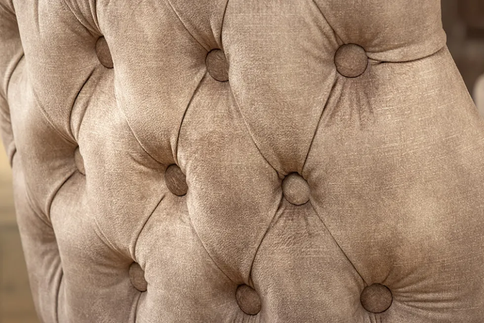 Chesterfield Stuhl CASTLE DELUXE beige Samt mit Löwenkopf Nieten