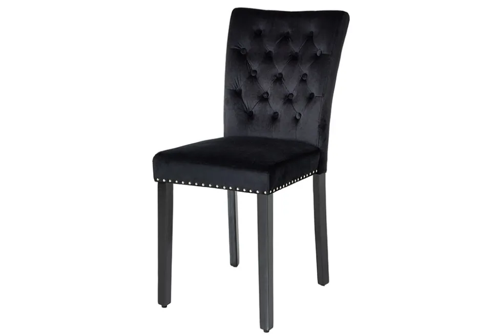 Chesterfield Stuhl CASTLE schwarz Samt Gummiholz Ziernieten