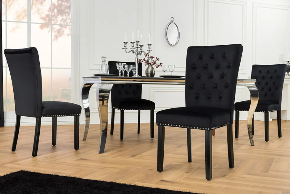 Chesterfield Stuhl CASTLE schwarz Samt Gummiholz Ziernieten