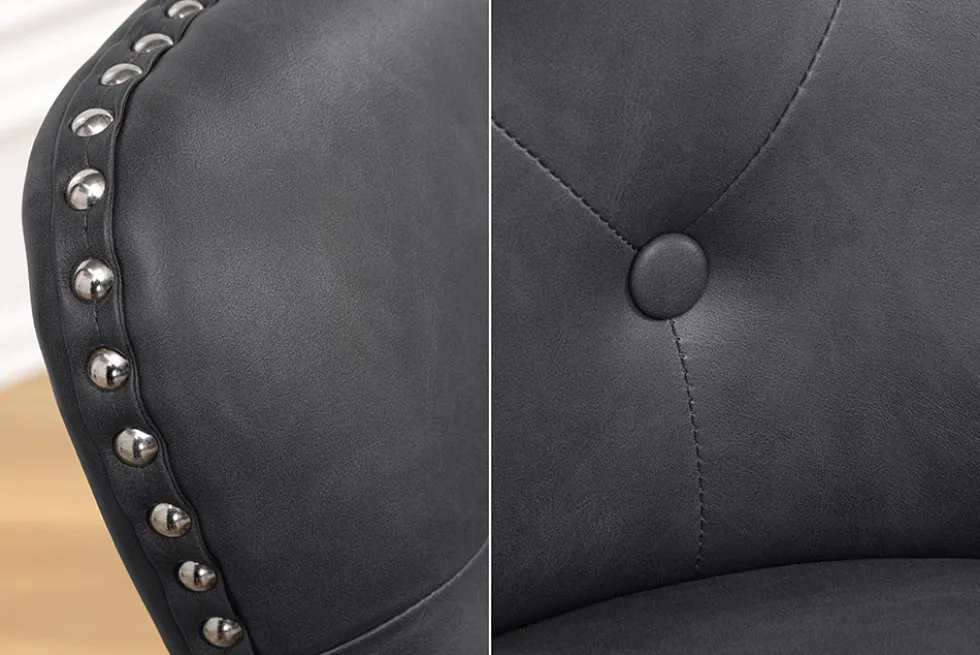 Chesterfield Stuhl CASTLE schwarz Kunstleder Massivholz mit Komfortgriff