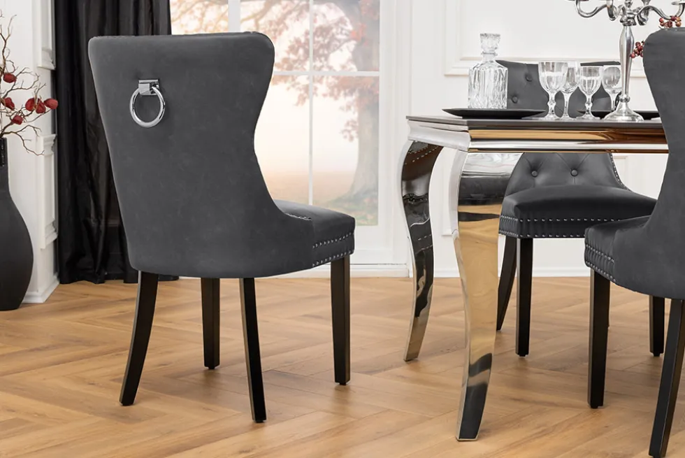 Chesterfield Stuhl CASTLE schwarz Kunstleder Massivholz mit Komfortgriff