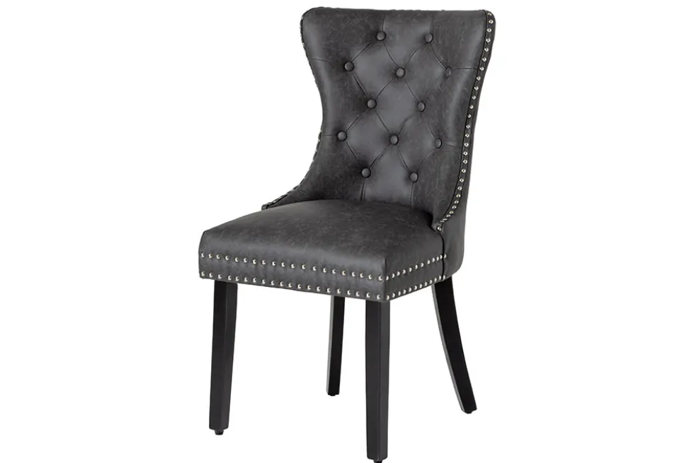 Chesterfield Stuhl CASTLE schwarz Kunstleder Massivholz mit Komfortgriff