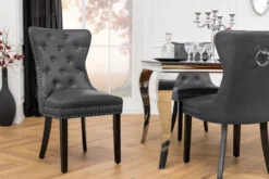 Chesterfield Stuhl CASTLE schwarz Kunstleder Massivholz mit Komfortgriff