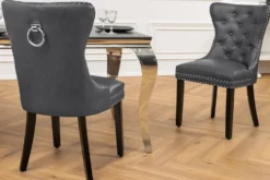 Chesterfield Stuhl CASTLE schwarz Kunstleder Massivholz mit Komfortgriff