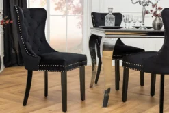 Chesterfield Stuhl CASTLE schwarz Samt Massivholz Ziernieten mit Komfortgriff