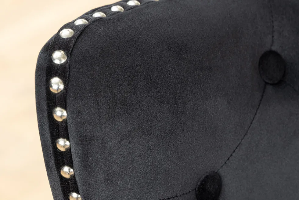 Chesterfield Stuhl CASTLE schwarz Samt Massivholz Ziernieten mit Komfortgriff