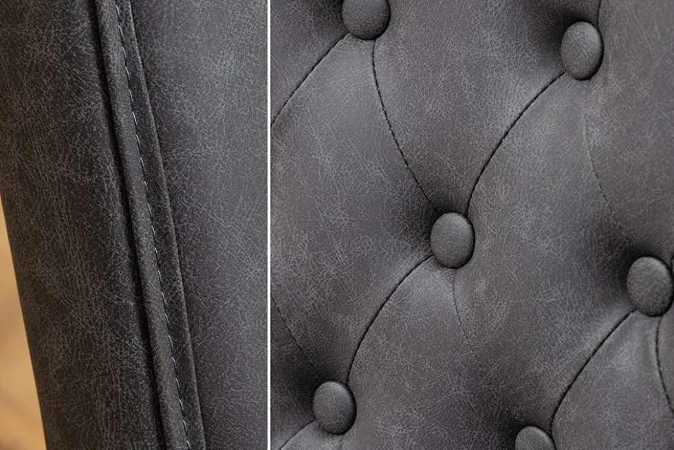 Chesterfield Stuhl CASTLE schwarz Kunstleder Gummiholz Ziernieten