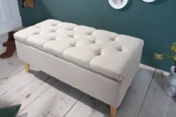 Chesterfield Truhenbank CASTLE 100cm beige Sitzbank Landhausstil mit Stauraum