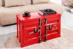 Container-Schrank GLOBETROTTER 80cm rot Metall Couchtisch mit Flügeltüren Kommode