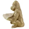Deko-Figur GORILLA 40cm gold beige handmade mit Schale im Blatt-Design