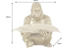 Deko-Figur GORILLA 40cm gold beige handmade mit Schale im Blatt-Design
