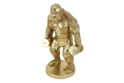 Deko-Figur KING APE 35cm gold Gorilla mit Hanteln handmade