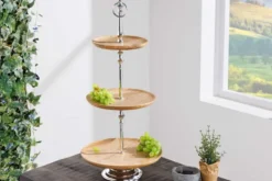 Dekorative Etagere PURE NATURE 68cm silber Mangoholz handmade drei Etagen