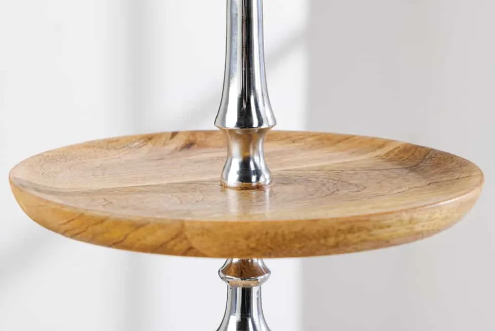 Dekorative Etagere PURE NATURE 68cm silber Mangoholz handmade drei Etagen
