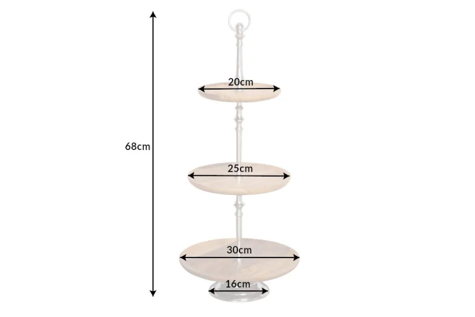 Dekorative Etagere PURE NATURE 68cm silber Mangoholz handmade drei Etagen