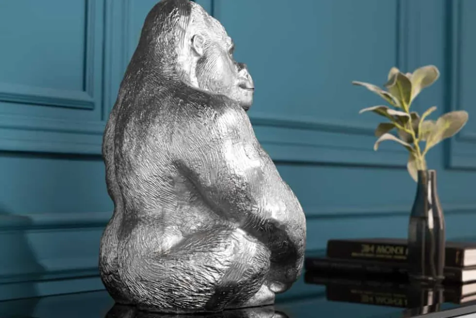 Dekorative Gorillafigur KONG 40cm silber handmade Metall Skulptur