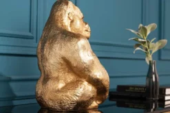Dekorative Gorillafigur KONG 40cm gold handmade Metall Skulptur