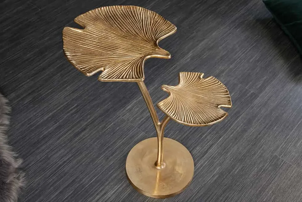 Dekorativer Beistelltisch GINKGO LEAFS 50cm gold handmade Metall