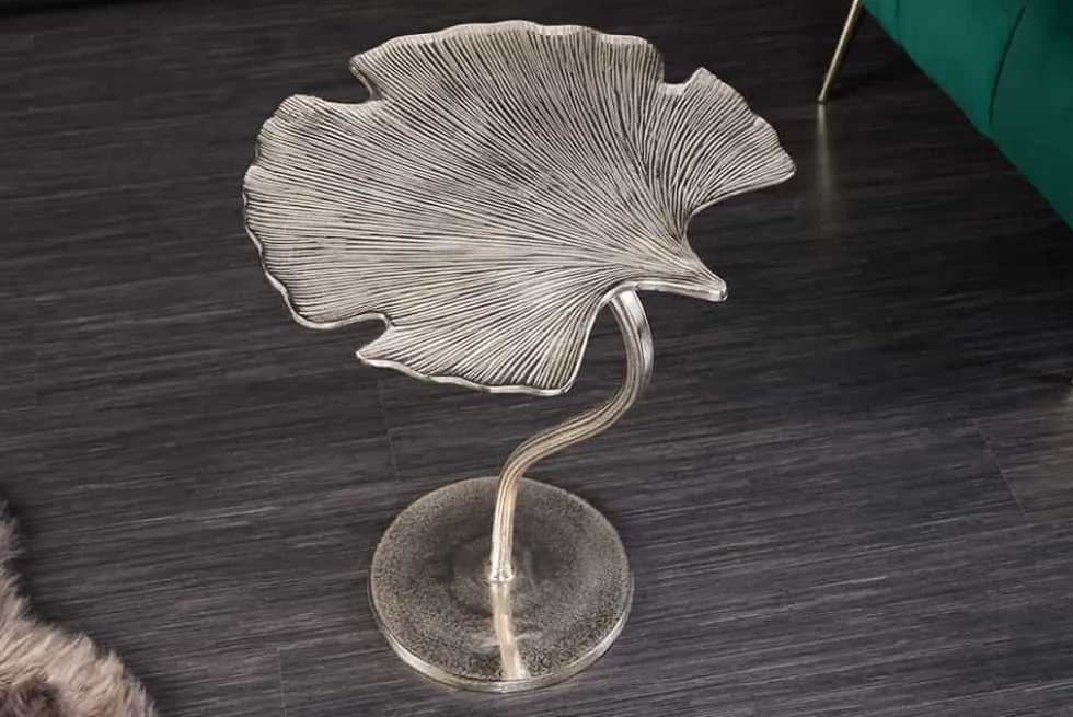 Dekorativer Beistelltisch GINKGO LEAF 55cm silber handmade Metall