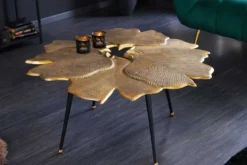 Dekorativer Couchtisch GINKGO 95cm gold schwarz handmade Metall