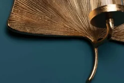 Dekorativer Kerzenhalter GINKGO 44cm gold handmade Metall Wandteelicht