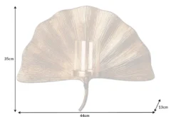 Dekorativer Kerzenhalter GINKGO 44cm gold handmade Metall Wandteelicht