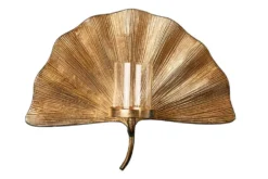 Dekorativer Kerzenhalter GINKGO 44cm gold handmade Metall Wandteelicht