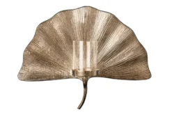 Dekorativer Kerzenhalter GINKGO 44cm silber handmade Metall Wandteelicht