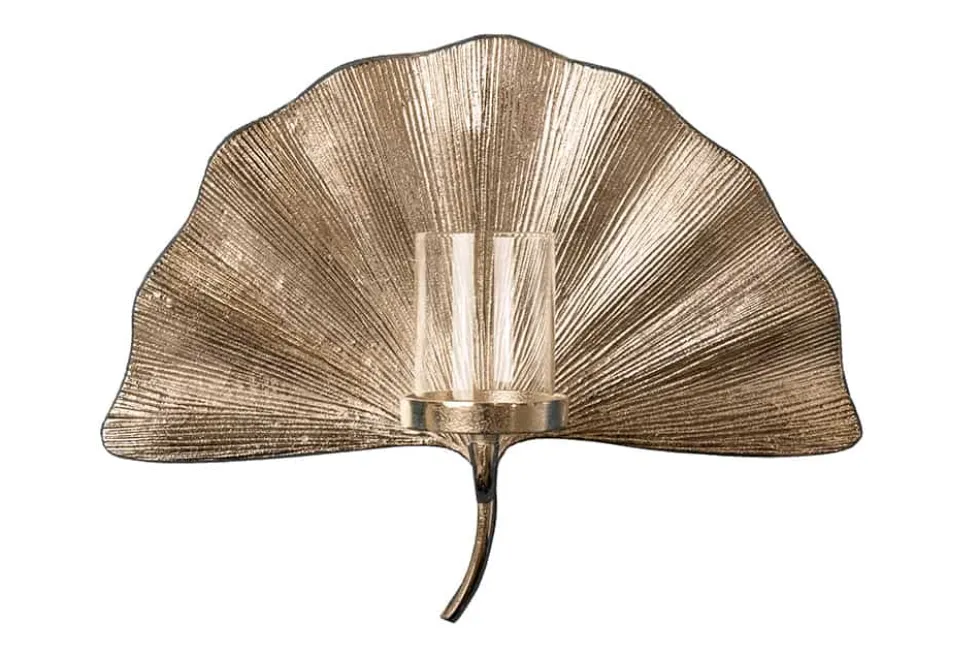 Dekorativer Kerzenhalter GINKGO 44cm silber handmade Metall Wandteelicht