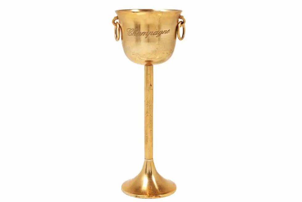 Dekorativer Sektkühler CHAMPAGNE 80cm antik gold handmade Metall Flaschenkühler