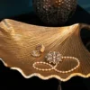 Dekorative Schale GINKGO 35cm gold handmade Metall
