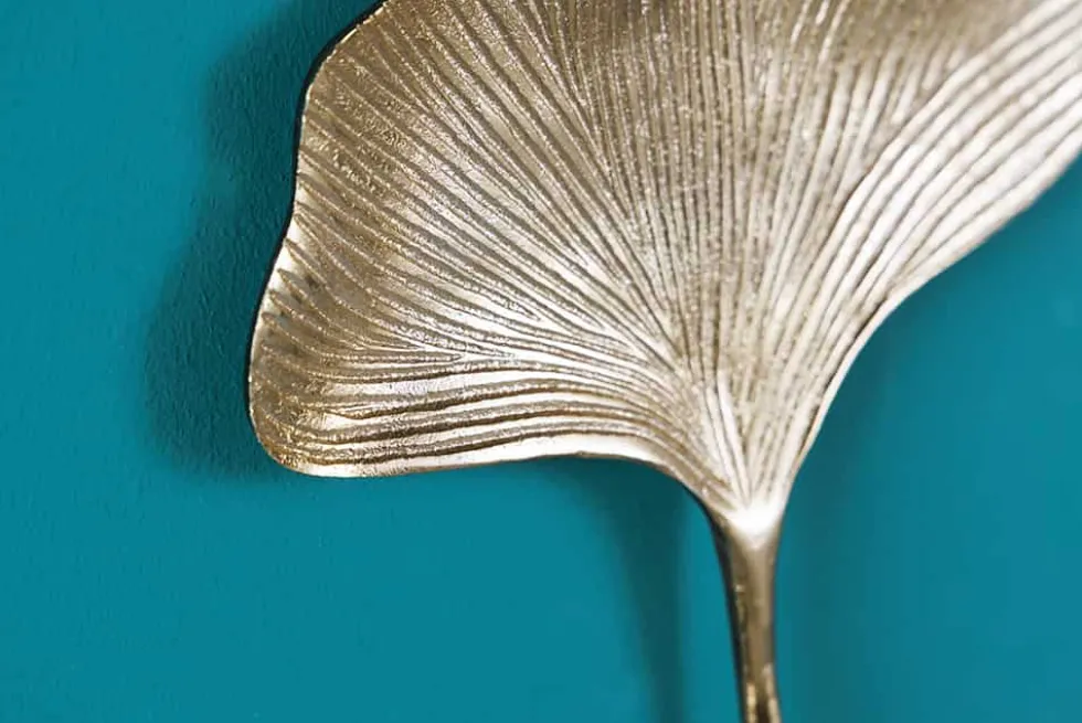 Dekoratives Kleiderhaken 3er Set GINKGO 30cm gold handmade Metall