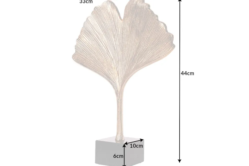 Dekorative Skulptur GINKGO LEAF 44cm gold handmade Metall mit Marmorsockel