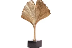 Dekorative Skulptur GINKGO LEAF 44cm gold handmade Metall mit Marmorsockel