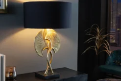 Dekorative Tischlampe GINKGO 62cm schwarz gold Metall Skulptur Leuchte mit Marmorfuß