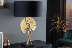 Dekorative Tischlampe GINKGO 62cm schwarz gold Metall Skulptur Leuchte mit Marmorfuß