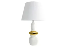 Dekorative Tischlampe STONES OF ZEN 70cm weiß gold mit Stoffschirm rund