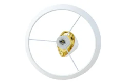 Dekorative Tischlampe STONES OF ZEN 70cm weiß gold mit Stoffschirm rund