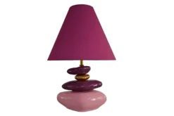 Dekorative Tischlampe STONES OF ECSTASY 60cm pink rosa gold mit Stoffschirm rund