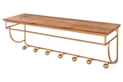 Dekorative Wandgarderobe HERITAGE 80cm natur gold messing Pinie Metall mit Ablage
