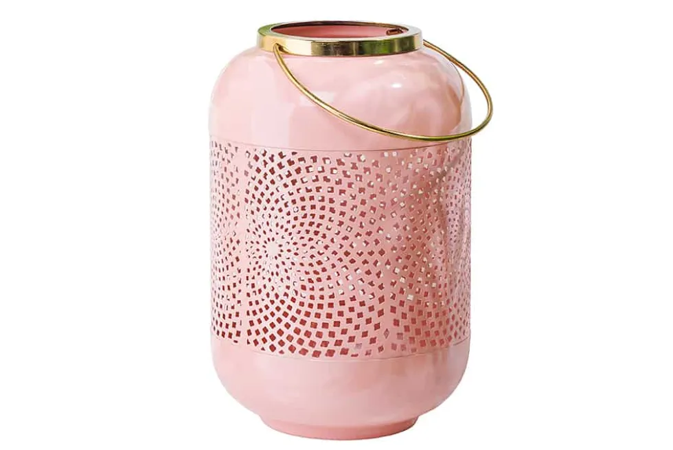 Deko Windlicht CANDLELIGHT 30cm pastell-rosa Metall handmade Laterne