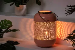 Deko Windlicht CANDLELIGHT 30cm pastell-rosa Metall handmade Laterne
