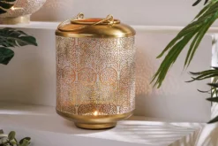Deko Windlicht ORIENT 25cm gold Metall mit Patina handmade Laterne