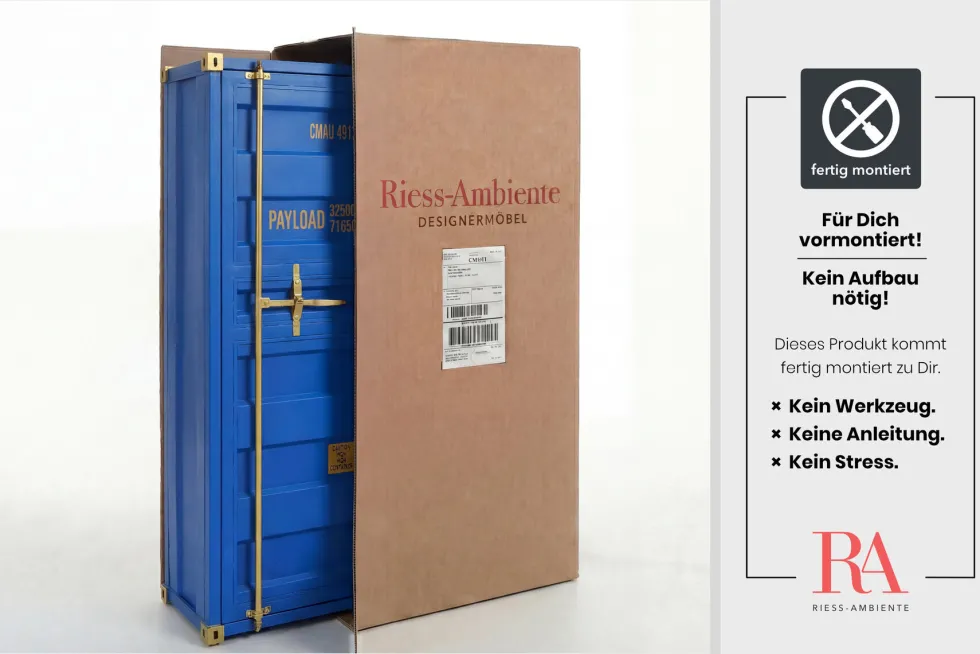 Design Aktenschrank GLOBETROTTER 180cm blau Eisen Container Upcycling Industrial