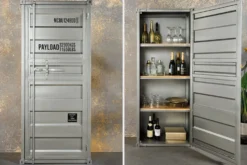 Design Aktenschrank GLOBETROTTER 180cm grau Eisen Container Upcycling Highboard