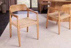 Design Armlehnen-Stuhl KENNEDY natur aus recyceltem Pinienholz mit Korbgeflecht